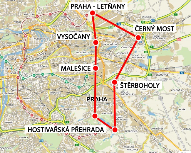 Mapka vyhlídkového letu nad Prahou
